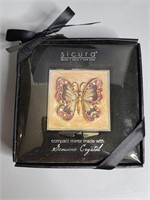 Vintage Compact Mirror Butterfly Crystal