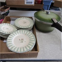 Pfaltgraff plates and vintage pressure cooker.