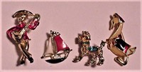 4 Novelty Fun Pins Duck Dog Ship Singer