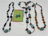 3-Turquoise Necklaces, 1-Pair of Earrings