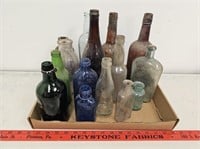Quantity Antique Bottles including Amber, Green &