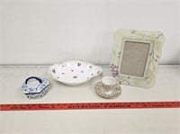 Glass Hand Painted Picture Frame/ Tea Cup & Saucer