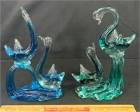 UNIQUE PAIR OF MID CENTURY BLOWN GLASS DOLPHINS