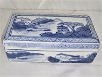 Divided Blue & White Rectangle Dish w Lid
