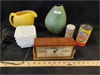 Vintage Electric Clock, Ceramic Bowls and Cans