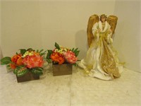 Home Decor Lot-2 Flower Boxes, Angel Figurine