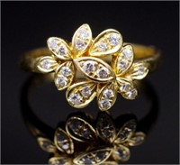 Diamond set 18ct yellow gold flower ring