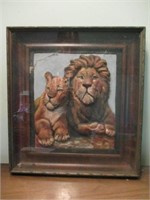 framed 1988 lion art.