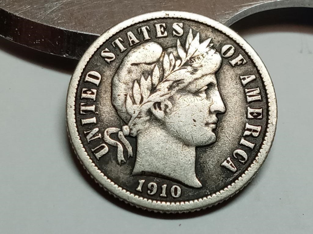 OF) 1910 full liberty silver Barber dime