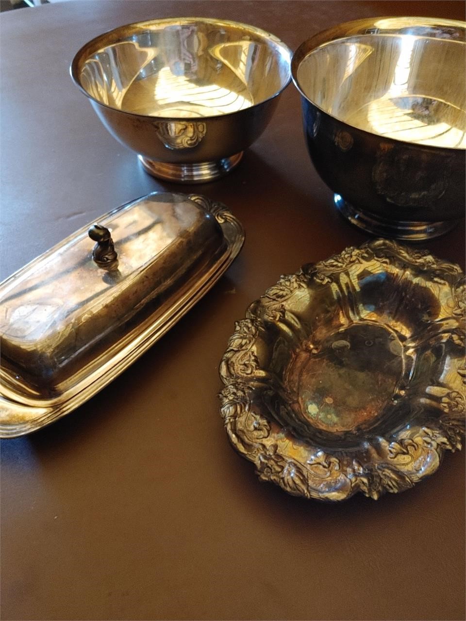 Sliver Plated Butter Dish and Bowls