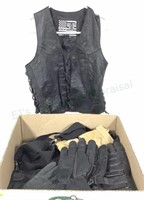 Motorcycle/ Biker Gloves, Xl Vest, Goggles