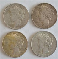 Lot of 4 Peace Silver Dollars