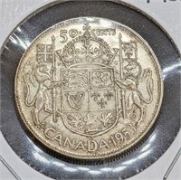 1953 Canadian Silver 50-Cent Half Dollar Coin