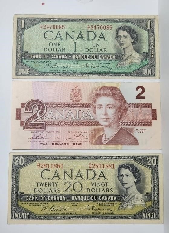 Old Banknotes 1954 & 1986 3 Banknotes