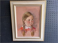 c1964 MCM G. HOVEY “PIGTAILED GIRL" OIL PAINTING