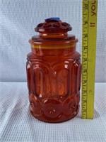 Large smith glass Moon & Stars Amberina canister