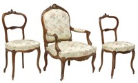 (3) FRENCH LOUIS XV STYLE CHAIRS & ARMCHAIR