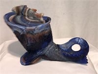 Joe St Clair "Fishes" Blue Slag Glass Trinket Dish