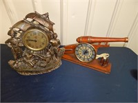 Pair of Antique Novelty Clocks Pirates & Cannon