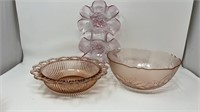 Pink Pressed Glass Bowls, Candy Dish