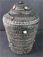 Aluminum covered jar with applied semi-precious
