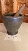 Glazed Pottery Mortar w/ Wood Pestle
