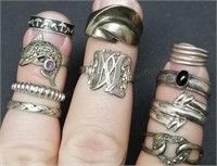 Lot of 10 Vintage Sterling Silver Rings