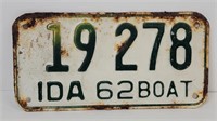 1962 Idaho Boat License Plate