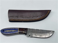 Full Tang Damascus Steel Knife w/ Leather Sheath