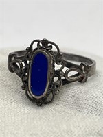 Sterling Silver w/ Blue Stone Ring, Size 8.5,