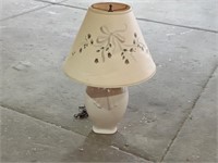 Ceramic Cream Colored Lamp with Bow and Painted La