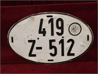 Vintage German License Plate - 14" x 8.5"