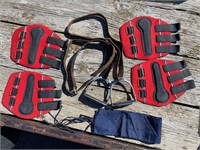 4 RED LEG WRAPS, ENGLISH STIRRUPS & TAIL SACK