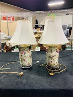 Mid 20th Century Hand painted porcelain lamps X 2