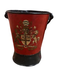 Red Coal Bucket with Vintage Crest Decal