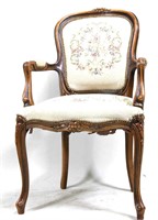 VINTAGE FRENCH STYLE NEEDLEPOINT SEAT ARMCHAIR