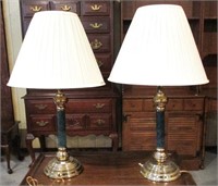 Pair of Faux Marble Column & Brass Table Lamps