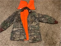 Camo/ Orange Reversible Jacket with hoodie- Medium