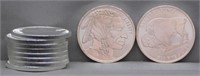 (10) 1 OZ. SILVER BUFFALO COINS.