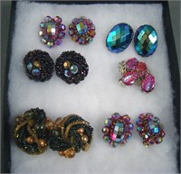 6 Pair of Vintage Rhinestone & Beaded Earrings