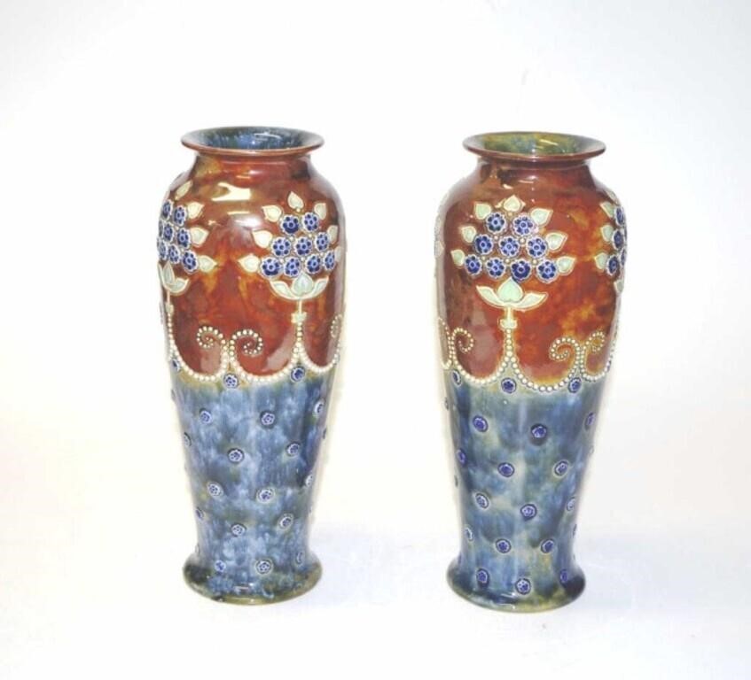 Pair of antique Royal Doulton stoneware vases