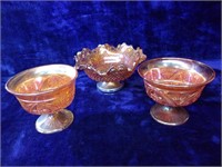 Three Pcs Footed Carnival Glass Candy Dishes