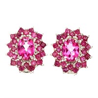 Natural Rich Pink Topaz &  Red Ruby Earrings