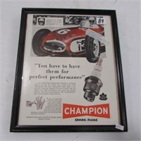 1955 CHAMPION SPARK PLUGS FRAMED AD
