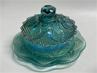 Westmoreland Blue Carnival Glass Butter Dish