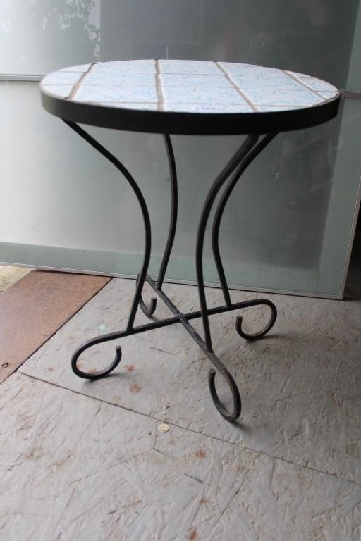 Iron & Ceramic Patio End Table