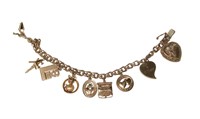 14K Gold Charm Bracelet with Charms & Gemstones