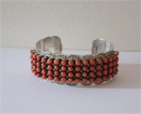 Sterling silver and coral cuff weighs 49g
