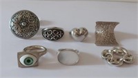 Seven various sterling silver rings