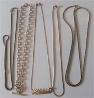Five various sterling silver chains 57g